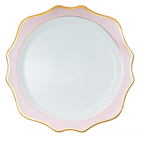 Тарелка "Тайга" подстановочная бело-розовая с золотым кантом