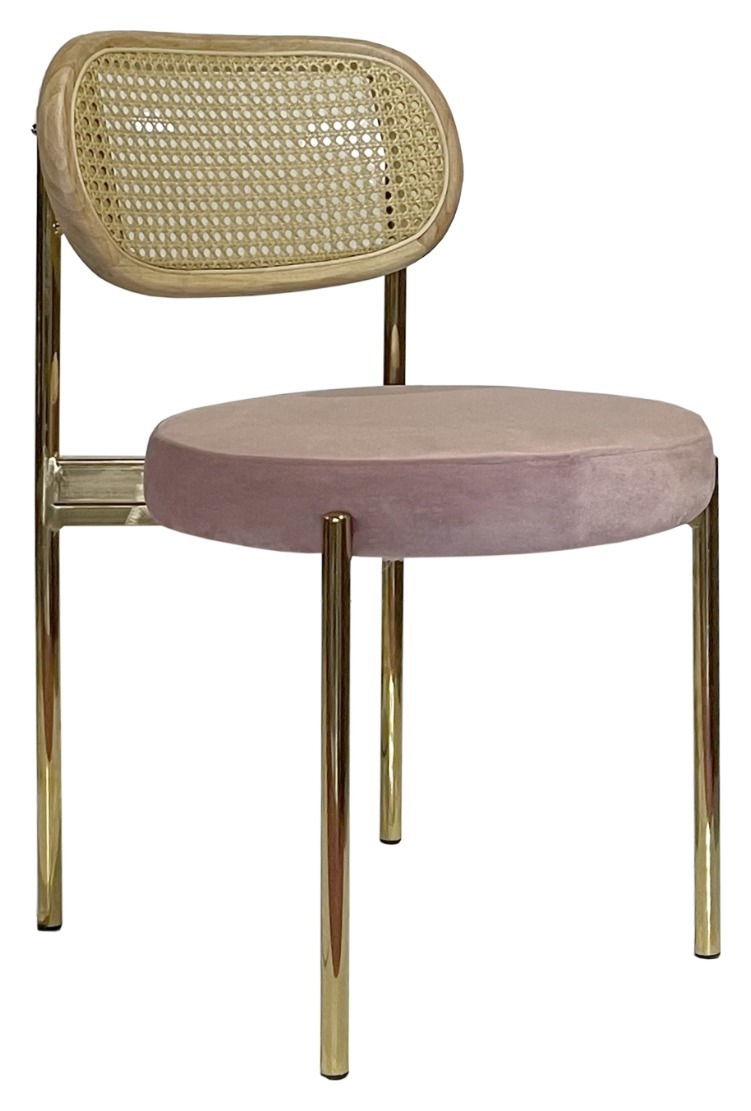 Стул Модерн Золото, Натуральный ротанг + Розовая помада